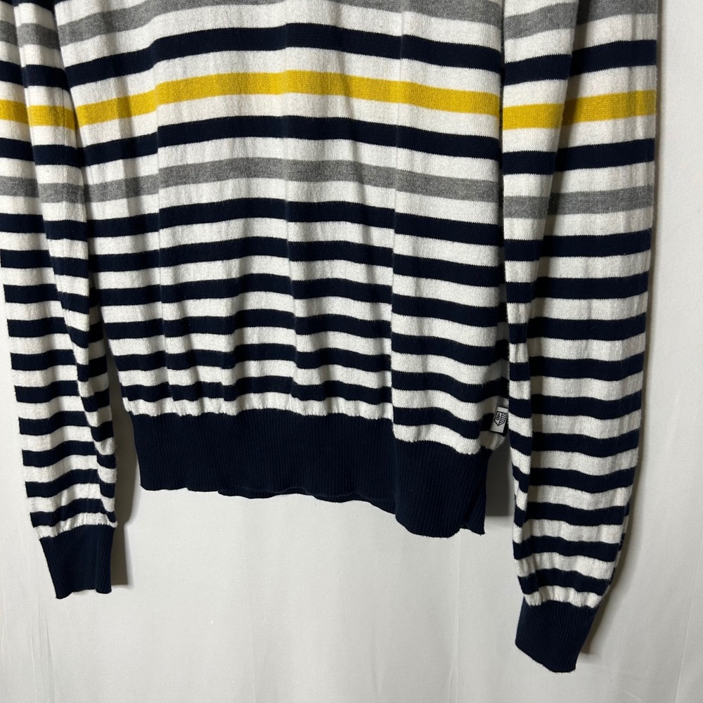 RULE 18 Bobby Jones Sweater Mens L Navy Yellow Stripe 1/4 Zip Pima Cotton - Picture 3 of 8